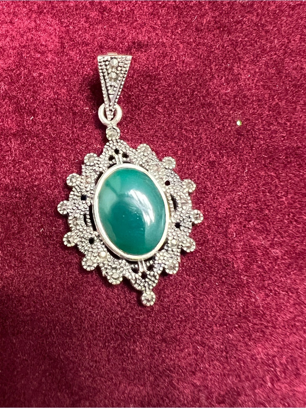 925 Green Cabochon Silver marquis Pendant Necklace - Women Jewelry